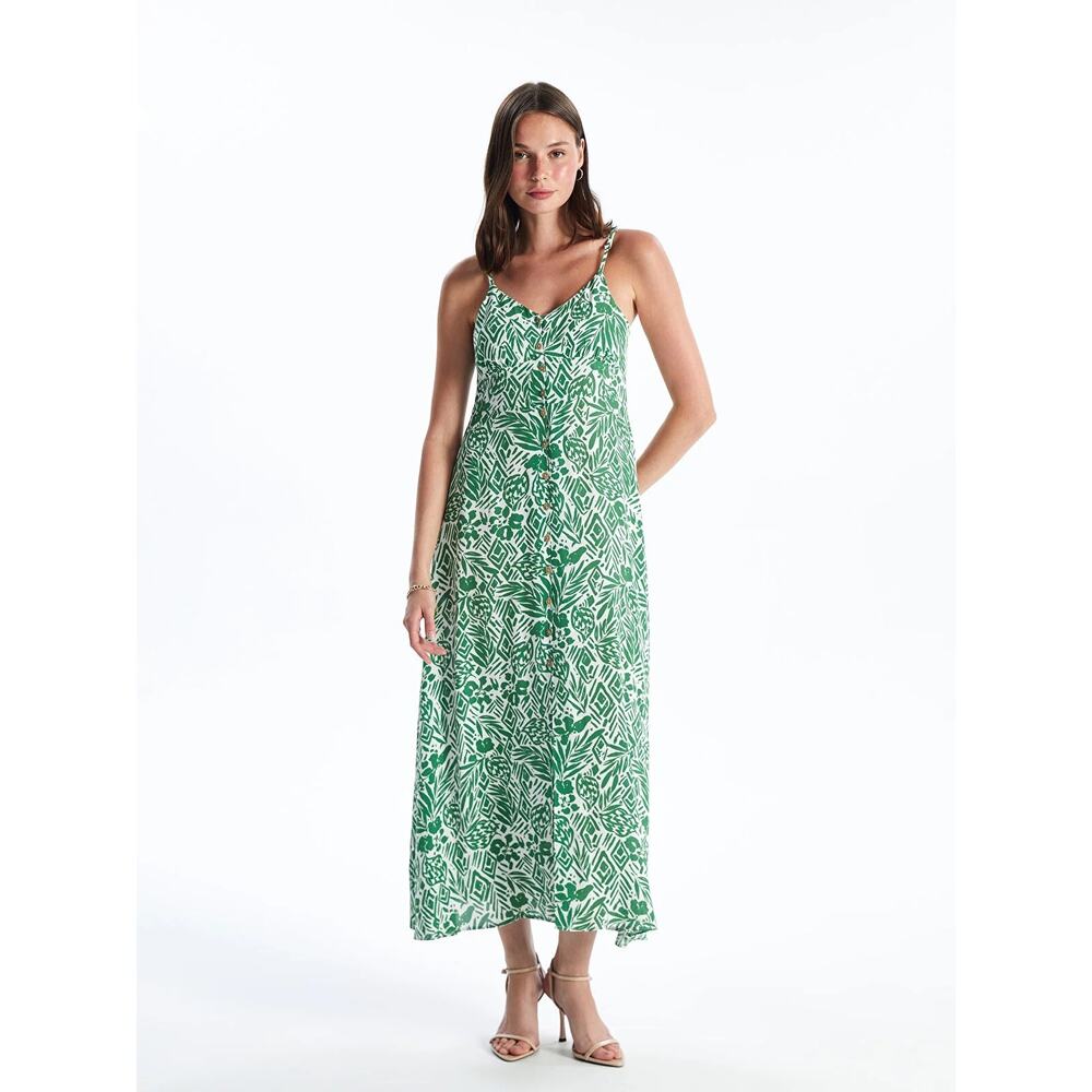 New Look Printed Spagetti Strap Maxi Dress Size 1X NEW Green Cream